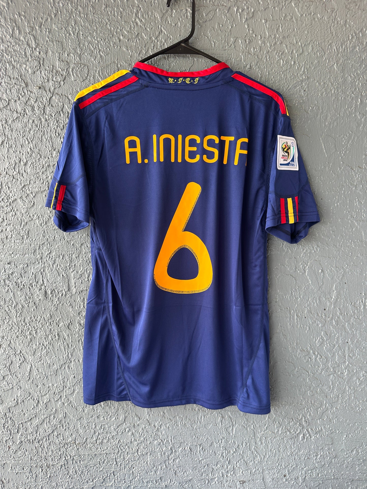 Spain Andres Iniesta 2010 Soccer Jersey Final Fifa World Cup Blue Size Men Shirt