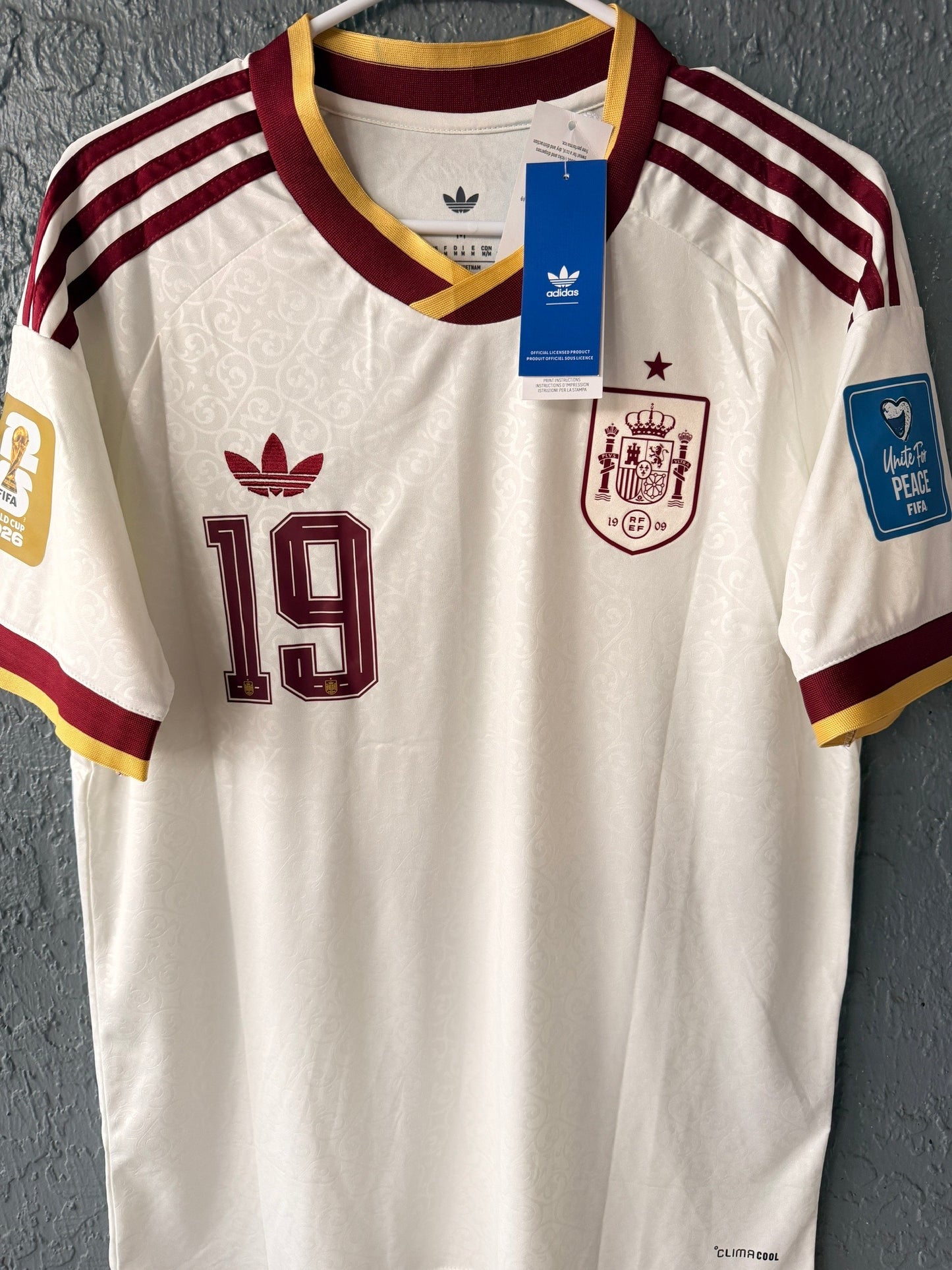 Spain Lamine Yamal #19 2026 Away Cream Soccer Jersey Men