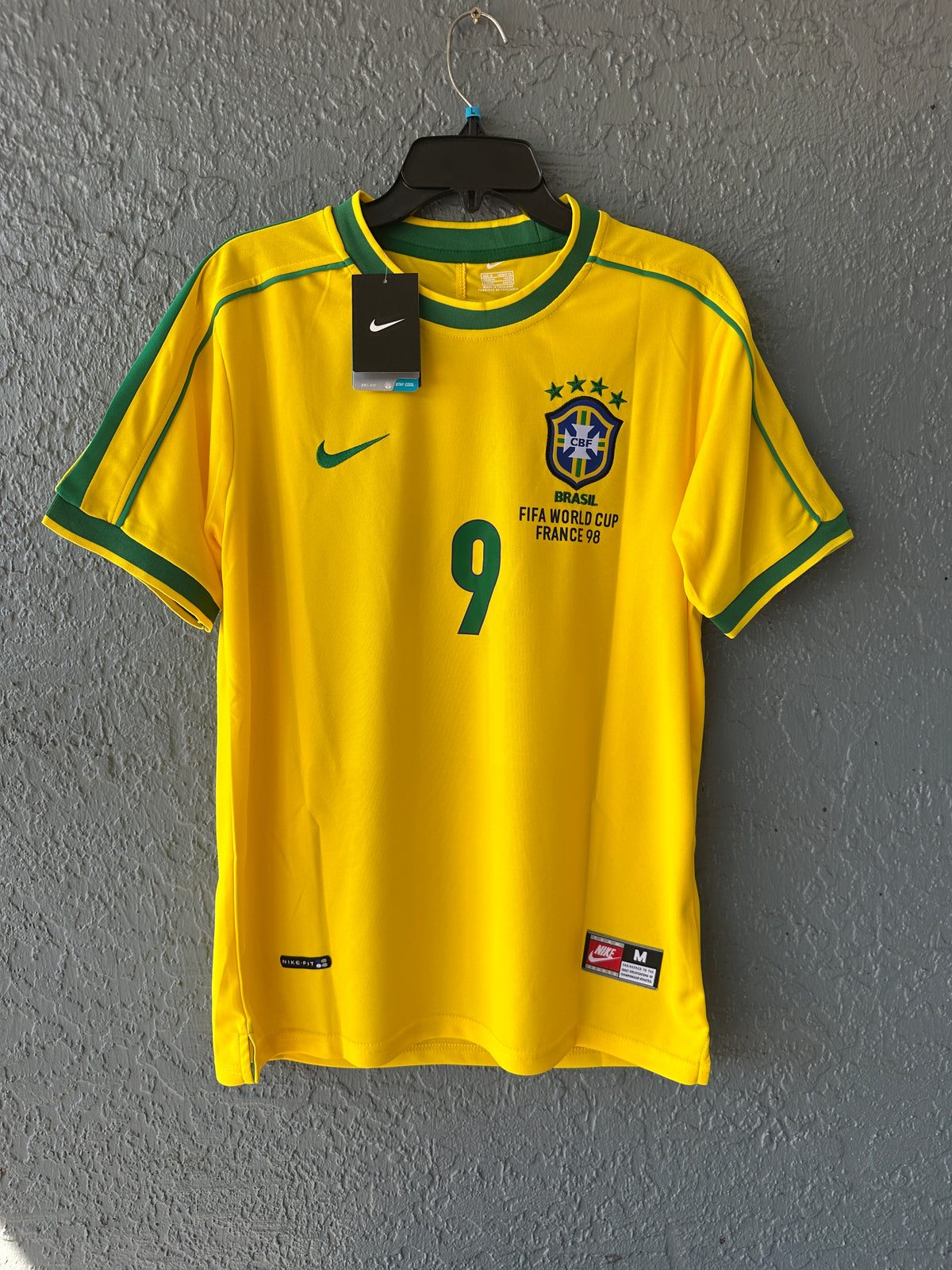 Brazil Ronaldo Nazario #9 1998 Final Home Yellow Retro Soccer Jersey Men Size XL Deal