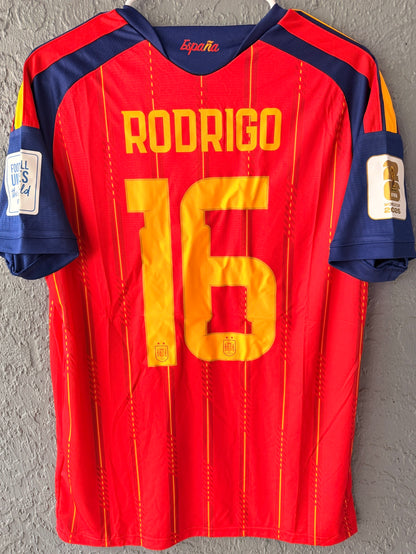 Spain Rodrigo #16 2026 Home Red Soccer Jersey Fan Version Men Size