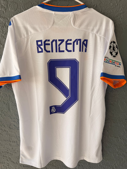 Real Madrid Karim Benzema #9 Final 2022 Soccer Jersey Home White Men Shirt Size