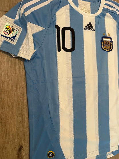 Argentina Lionel Messi 2010 Home Blue White Soccer Jersey Men