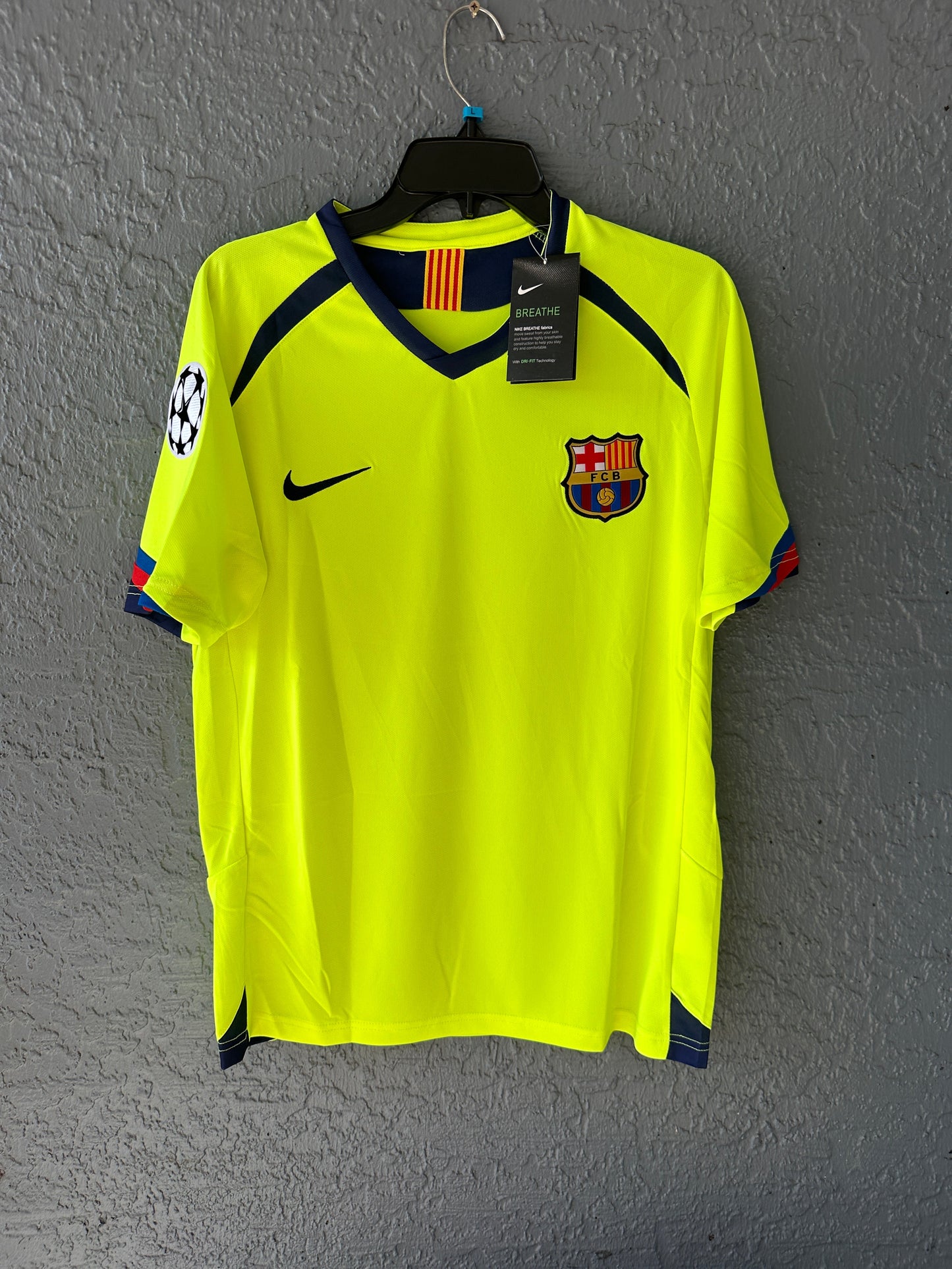 Barcelona Ronaldinho #10 Retro Soccer Jersey Away Yellow 05/06 UCL Men Size Team