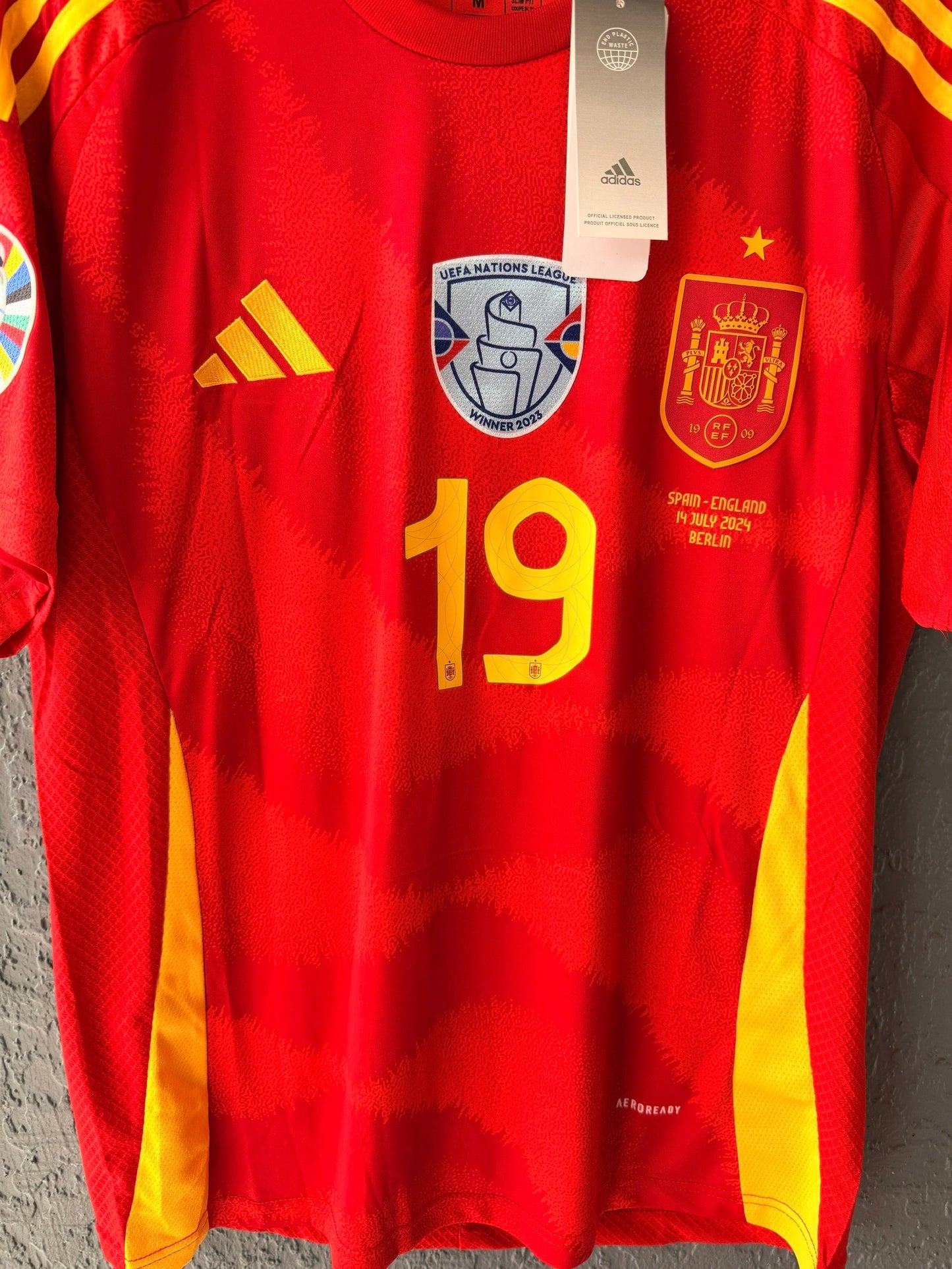 Spain Lamine Yamal #19 Soccer Jersey Red Home FINAL 2024 Eurocup Men Size Team