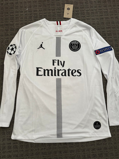 PSG Neymar Jr #10 2018/19 Away White Long Sleeve Soccer Jersey Men