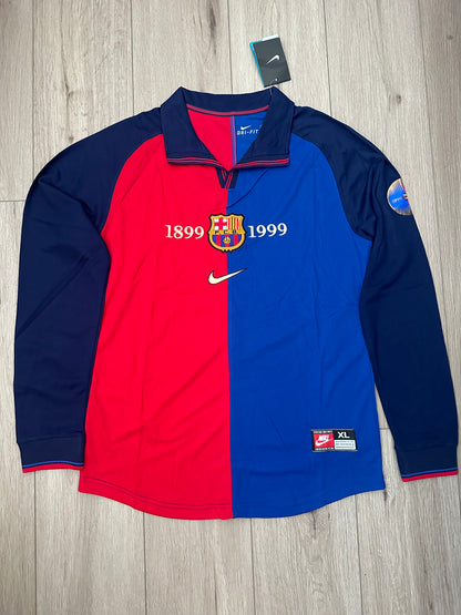 Barcelona Retro Jersey 1999 Home Long Sleeve – Rivaldo #11 – Men’s
