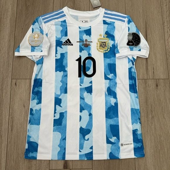 Argentina Messi 10 Soccer Jersey  Home Albiceleste 2021 Copa America Final Men
