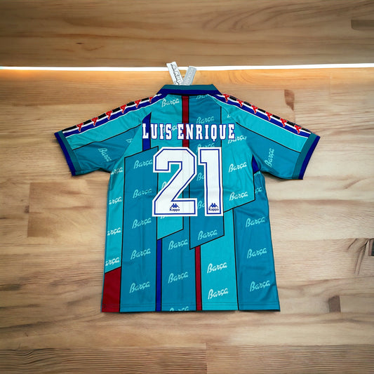 Barcelona 1996/97 Away Retro Soccer Jersey – Luis Enrique #21 – Blue – Men