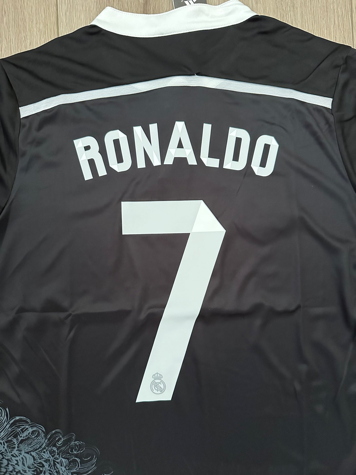 Real Madrid Cristiano Ronaldo CR7 #7 2014 Black Away Long Sleeve Soccer Jersey Men Dragon