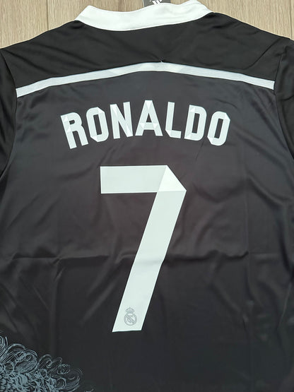 Real Madrid Cristiano Ronaldo CR7 #7 2014 Black Away Long Sleeve Soccer Jersey Men Dragon