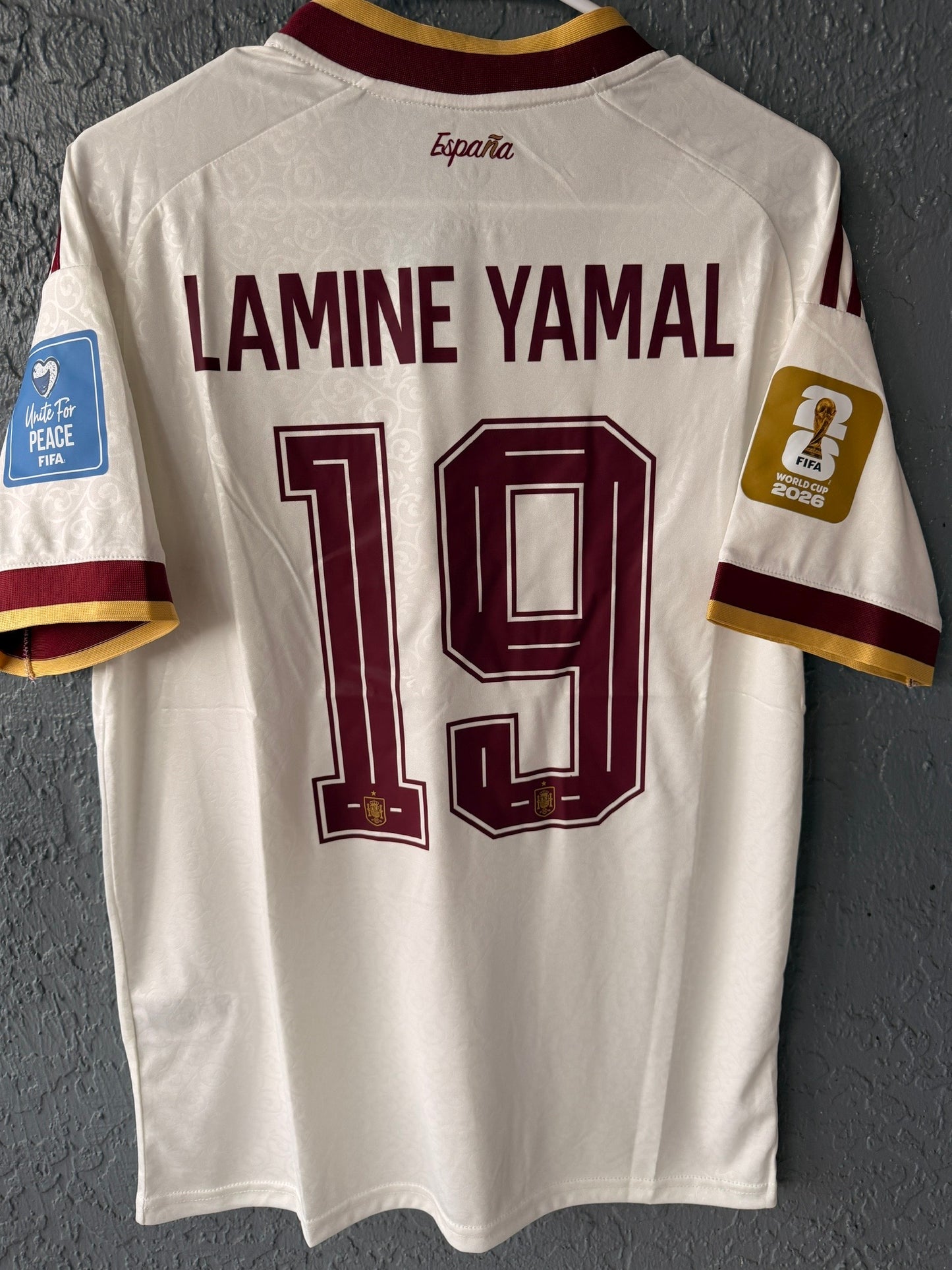 Spain Lamine Yamal #19 2026 Away Cream Soccer Jersey Men