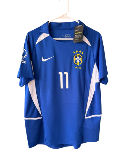 Brazil Retro Jersey 2002 World Cup Away Blue – Ronaldinho #11 – Men’s