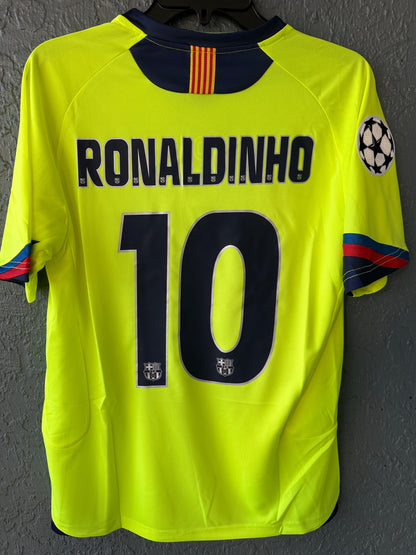 Barcelona Ronaldinho #10 Retro Soccer Jersey Away Yellow 05/06 UCL Men Size Team