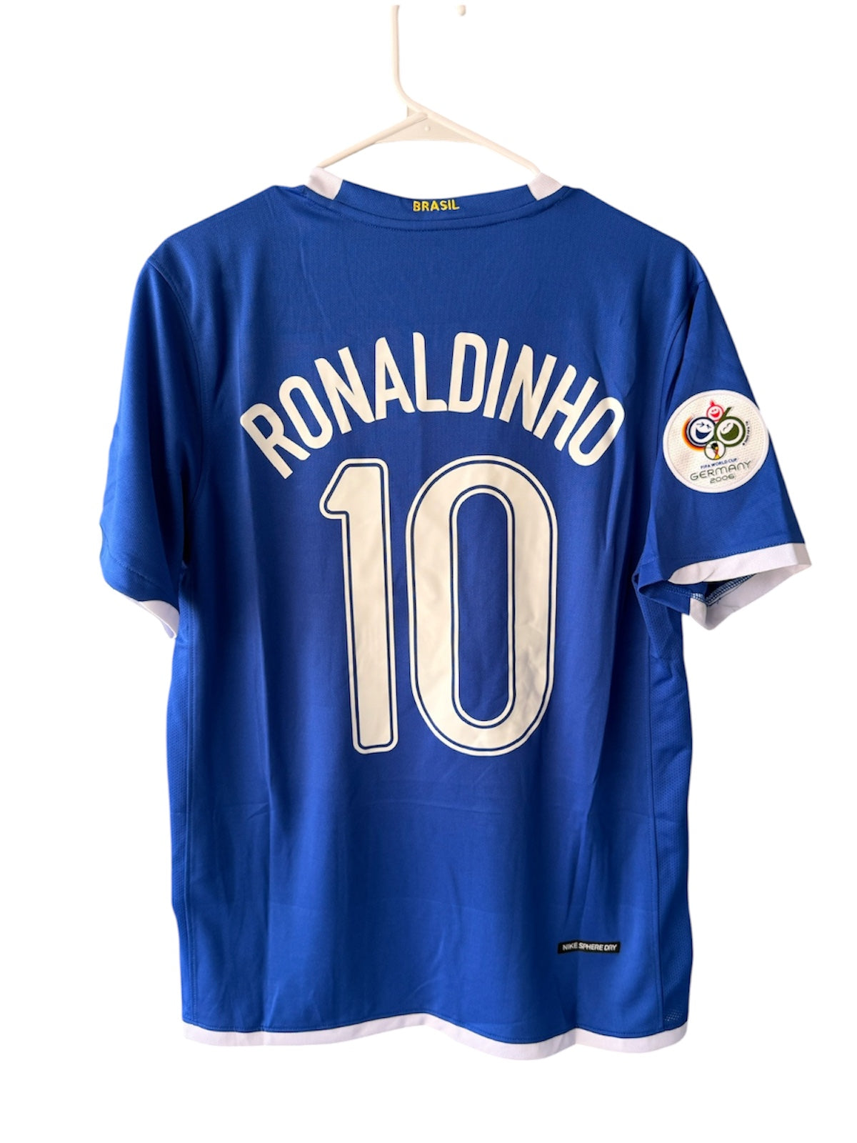 Brazil Ronaldinho #10 2006 Away Blue Retro Soccer Jersey Men