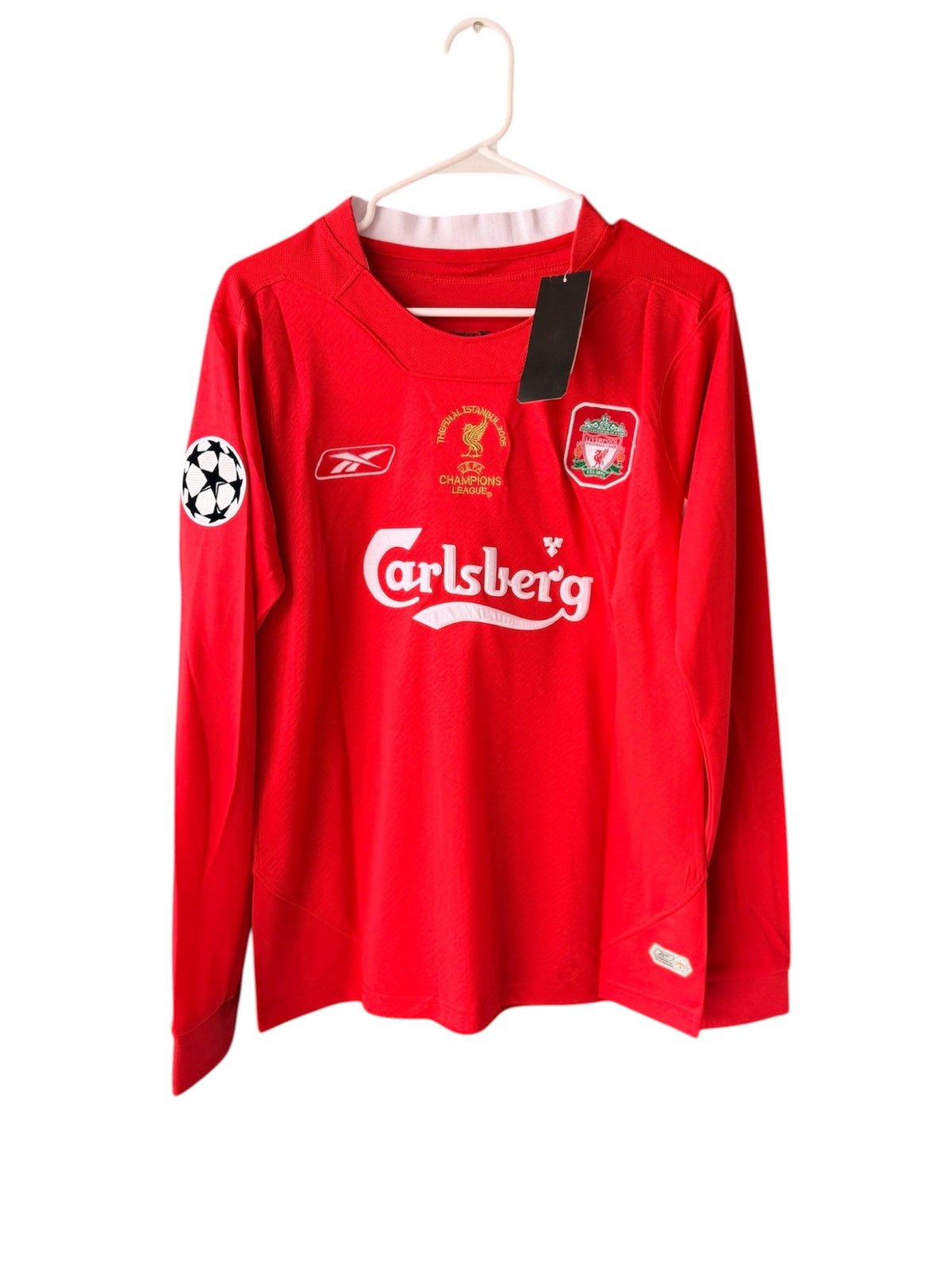 Liverpool Steven Gerrard #8 2005 Istanbul Final Red Long Sleeve Retro Soccer Jersey Men Size S Deal