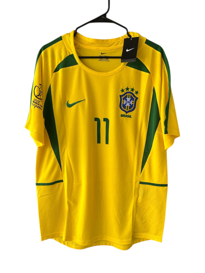 Brazil 2002 Home Retro Soccer Jersey – Ronaldinho #11 – World Cup – Yellow – Men’s