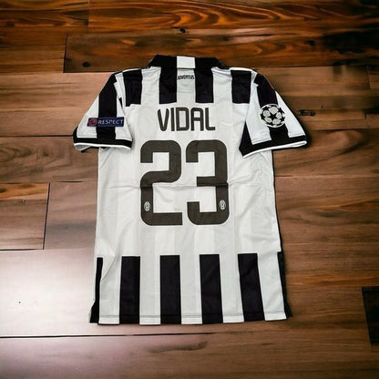 Juventus Arturo Vidal #23 Retro Soccer Jersey 2014/15 Home Black White Men Size