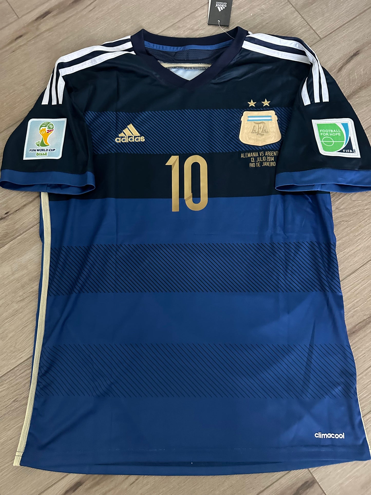 Argentina Lionel Messi #10 2014 Final Home Blue White Retro Soccer Jersey Men