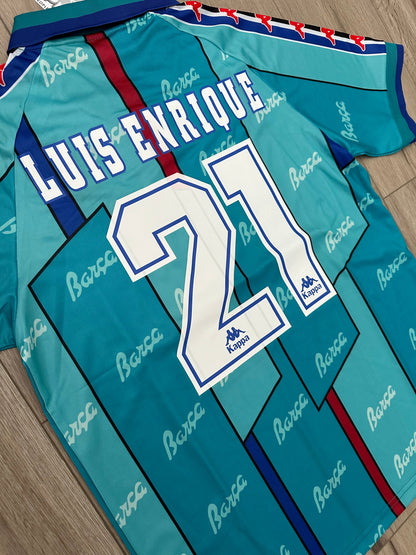 Barcelona 1996/97 Away Retro Soccer Jersey – Luis Enrique #21 – Blue – Men
