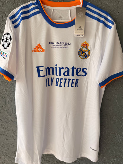 Real Madrid Karim Benzema #9 Final 2022 Soccer Jersey Home White Men Shirt Size