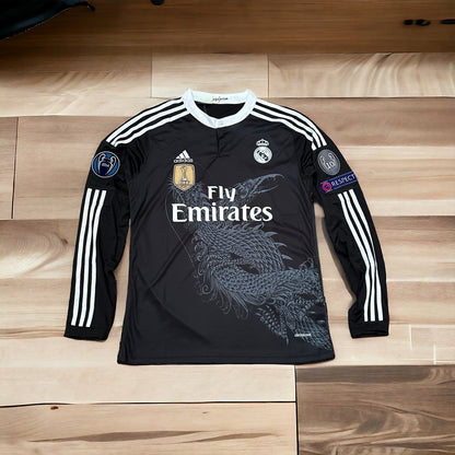 Real Madrid Cristiano Ronaldo CR7 #7 2014 Black Away Long Sleeve Soccer Jersey Men Dragon