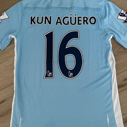 Manchester City Kun Aguero 2012 Soccer Jersey #16 Home Football Men Size Shirt
