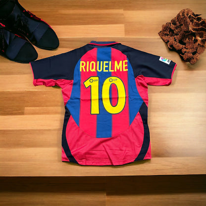 Barcelona Juan Roman Riquelme #10 2003/04 Home Blue Red Retro Soccer Jersey Men Size Deal
