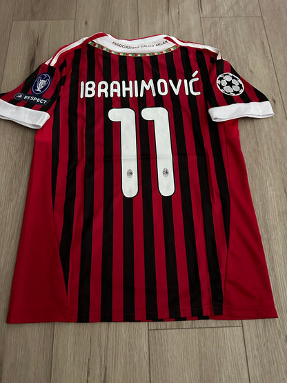Milan Zlatan Ibrahimovic #11 2010/11 Home Red Black Retro Soccer Jersey Men