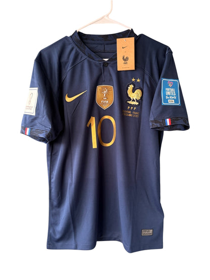 France Mbappe #10 2022 Final Home Blue Soccer Jersey Men