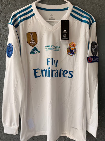 Real Madrid Cristiano Ronaldo #7 2018 Final White Long Sleeve Soccer Jersey Men