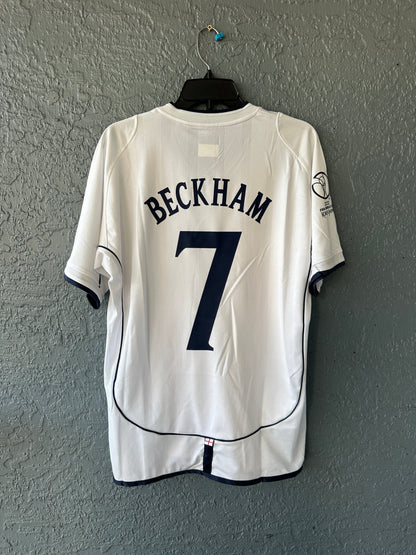 England David Beckham #7 Retro Soccer Jersey Home White FWC 2002 Men Size Shirt