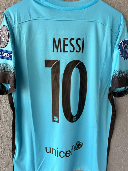 Barcelona Messi #10 2015/16 Away Blue Retro Soccer Jersey Men