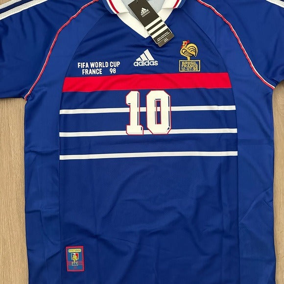 France Zinedine Zidane JoSoccer Jersey Retro Final 1998 #10 Blue Regular Men Size