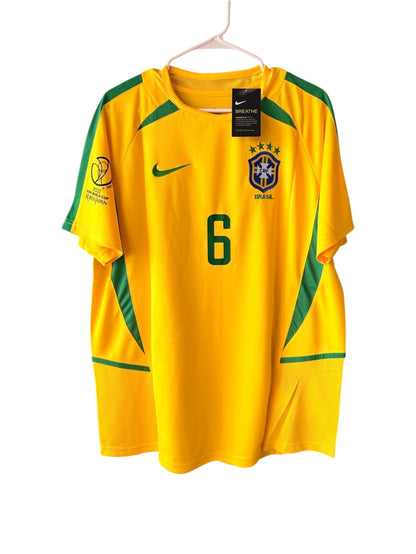 Brazil Ronaldo #6 2002 Yellow Retro Soccer Jersey Men