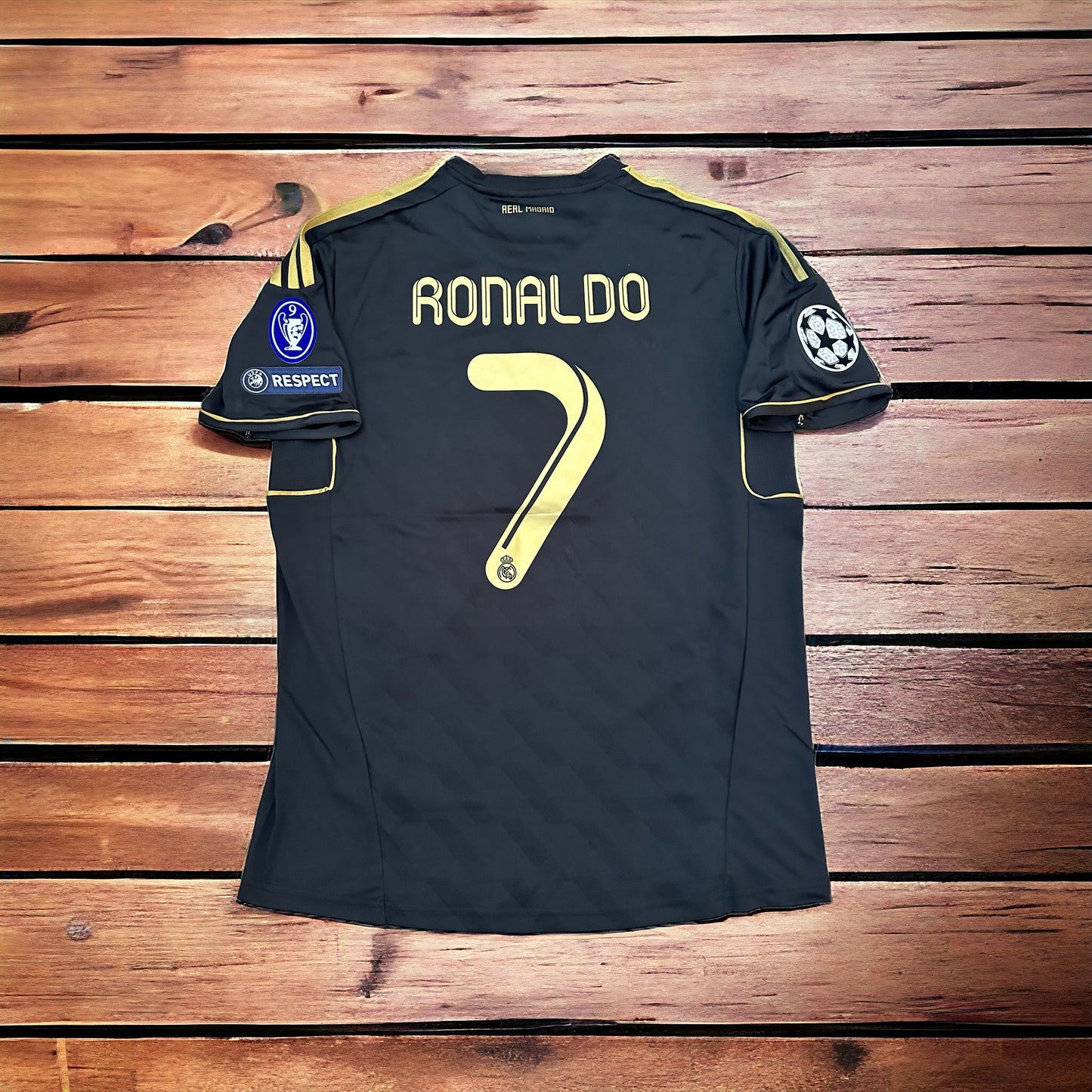 Real Madrid Cristiano Ronaldo #7 2011/12 Away Black Gold Soccer Jersey Men