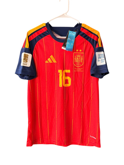 Spain Rodrigo #16 2026 Home Red Soccer Jersey Fan Version Men Size