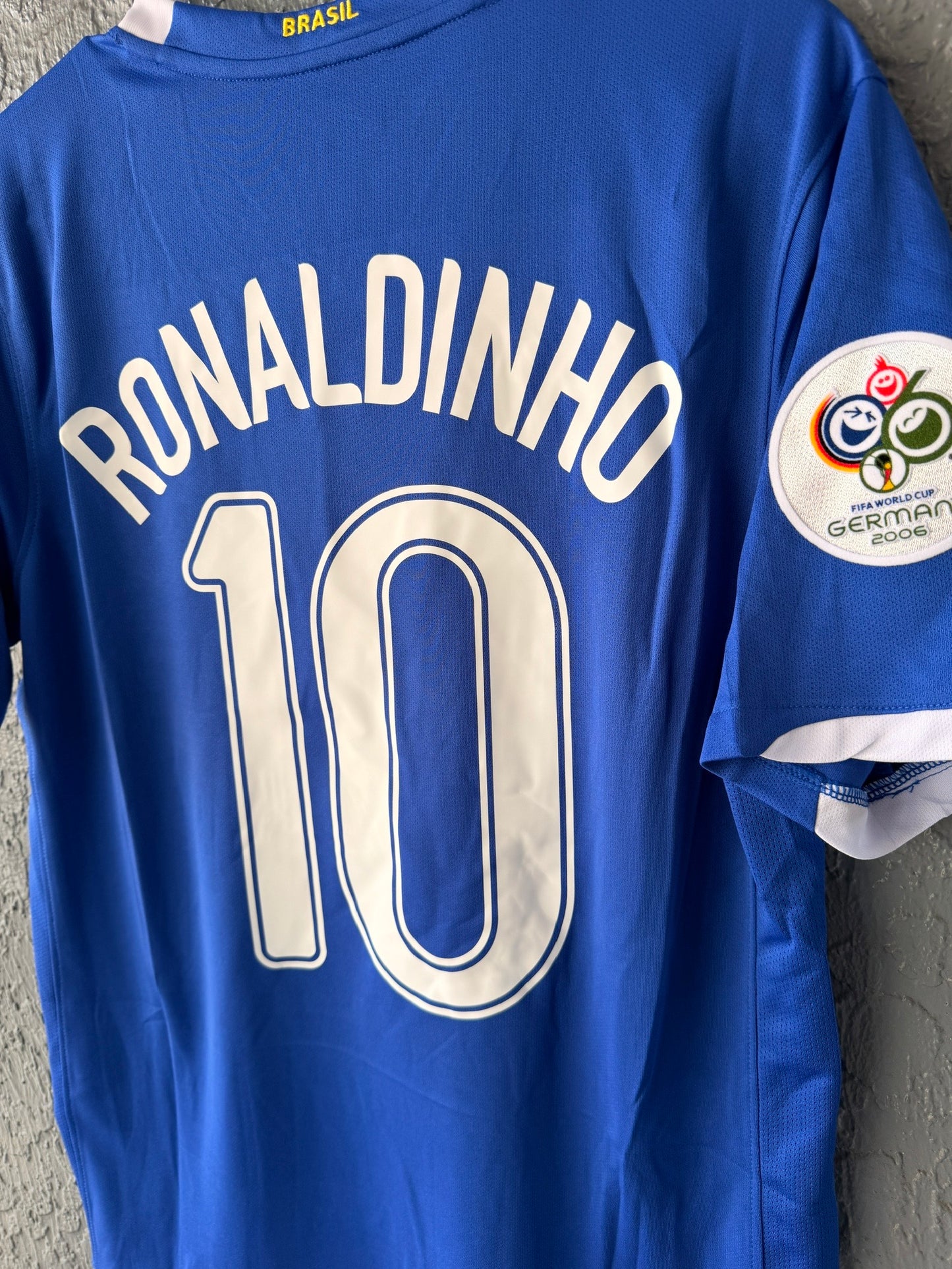 Brazil Ronaldinho #10 2006 Away Blue Retro Soccer Jersey Men