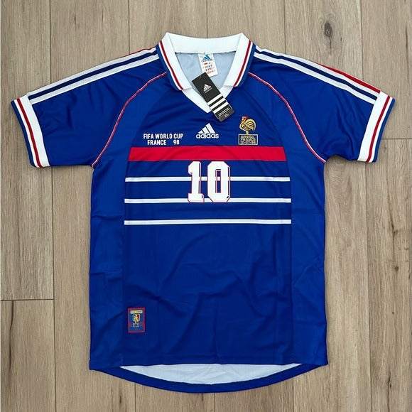 France Zinedine Zidane JoSoccer Jersey Retro Final 1998 #10 Blue Regular Men Size