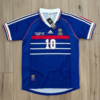 France Zinedine Zidane JoSoccer Jersey Retro Final 1998 #10 Blue Regular Men Size