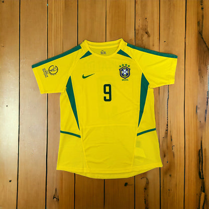 Brazil 2002 Home Retro Soccer Jersey – Ronaldo Nazario #9 – World Cup – Yellow – Men’s
