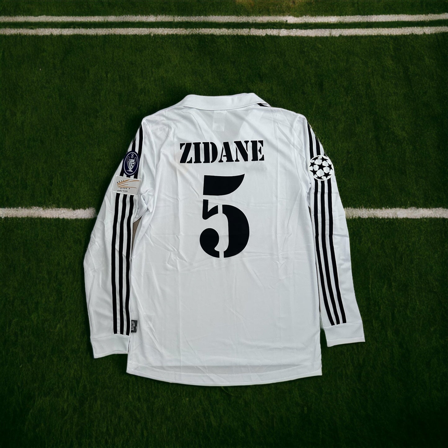 Real Madrid Retro Jersey 2002 UCL Final Home White – Zidane #5 – Long Sleeve