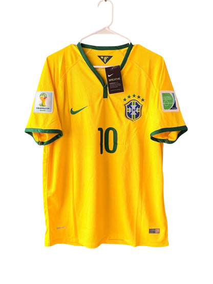 Brazil Neymar #10 2014 Home Yellow Soccer Jersey Fan Version Men Size