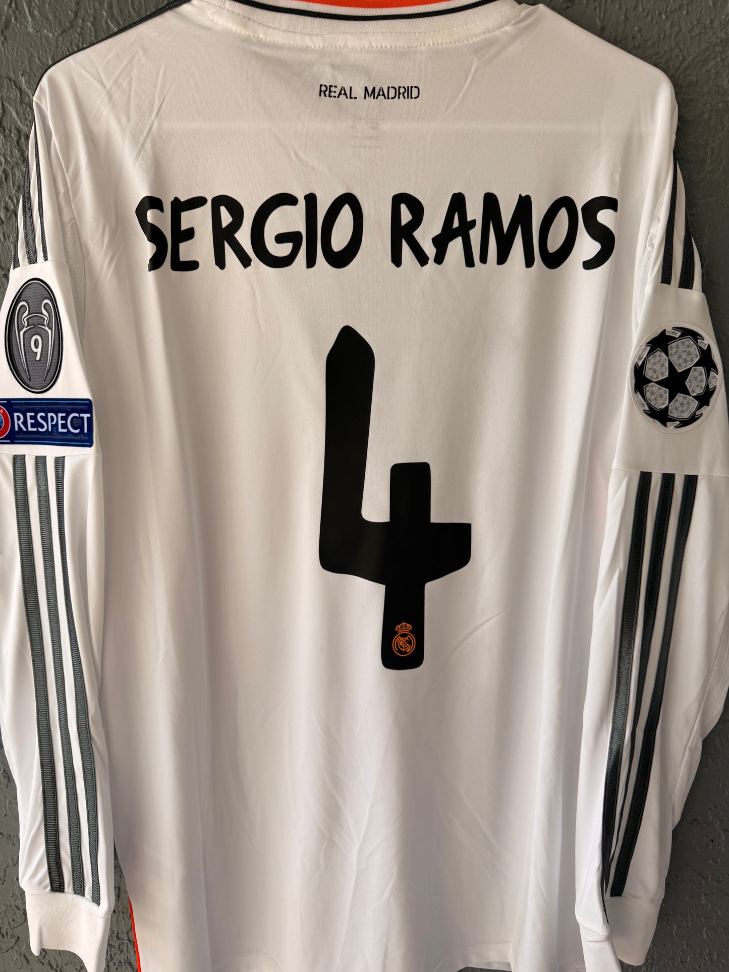 Real Madrid Sergio Ramos #4 Retro Soccer Jersey 2014 Final White Long Sleeves