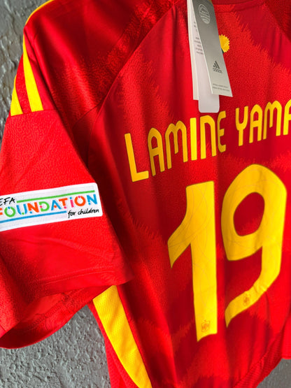 Spain Lamine Yamal #19 Soccer Jersey Red Home FINAL 2024 Eurocup Men Size Team