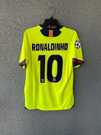 Barcelona Ronaldinho #10 Retro Soccer Jersey Away Yellow 05/06 UCL Men Size Team