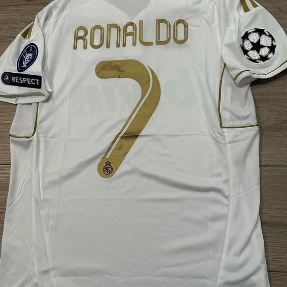 Real Madrid Cristiano Ronaldo #7 2011/12 Home White Gold Soccer Jersey Men