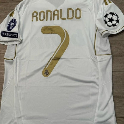 Real Madrid Cristiano Ronaldo #7 2011/12 Home White Gold Soccer Jersey Men