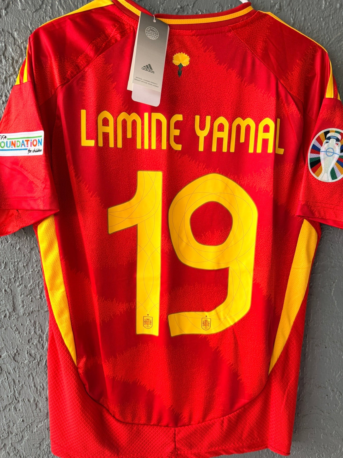 Spain Lamine Yamal #19 Soccer Jersey Red Home FINAL 2024 Eurocup Men Size Team