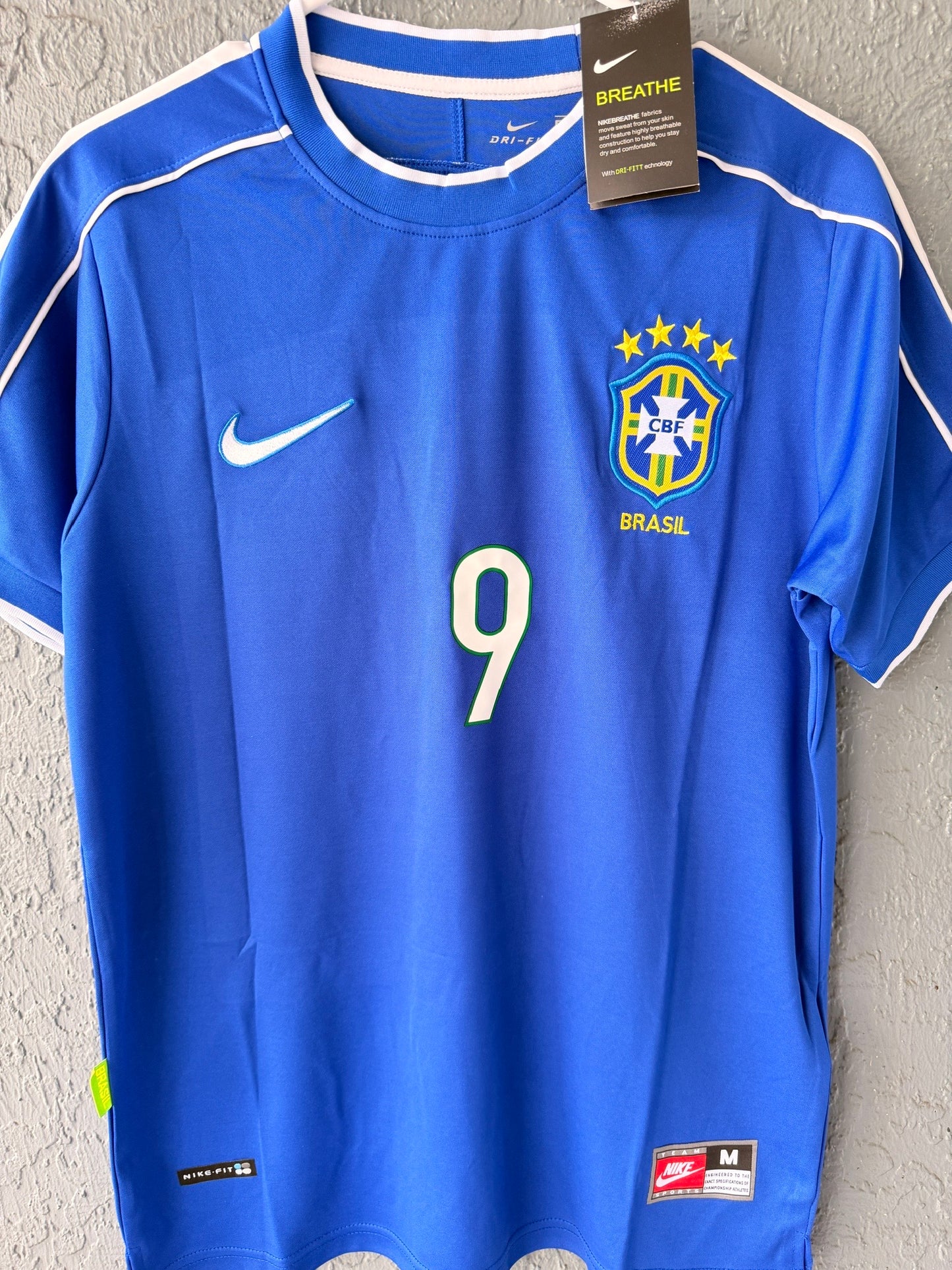 Brazil Ronaldo Nazario #9 1998 Away Blue Retro Soccer Jersey Men