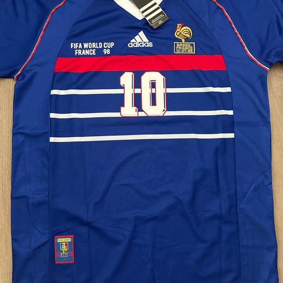 France Zinedine Zidane JoSoccer Jersey Retro Final 1998 #10 Blue Regular Men Size